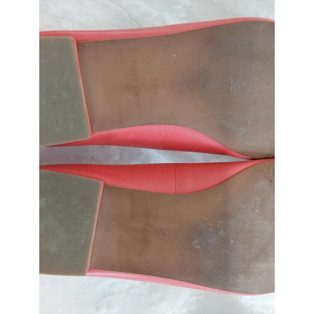 Cole Haan Pink Leather Pointed Toe Bow Flats Shoes Gold Hardware Size 8.5 B